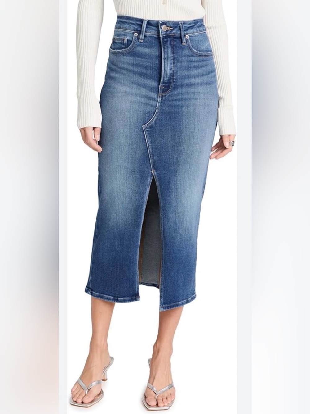 Good American High-Rise Midi Denim Skirt with Front Slit - Blue size 6